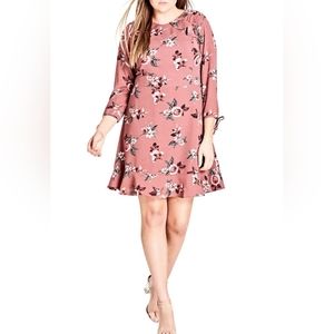 NWT City Chic Women's XL/22 Burgundy Secret Mauve Floral Long Sleeve Flowy Dress